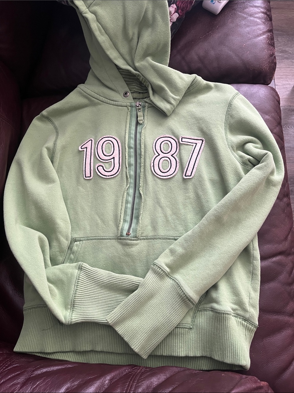 Aeropostale Light Green Zip Hoodie with 1987 patch